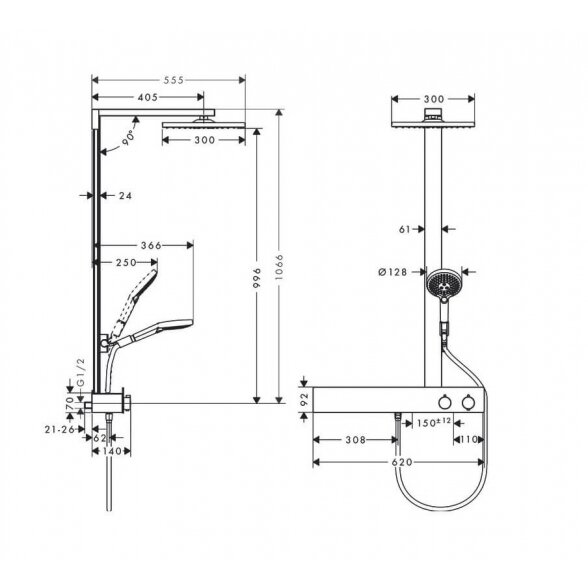 Hansgrohe Raindance E Showerpipe 27363000 virštinkinė termostatinė dušo sistema 3