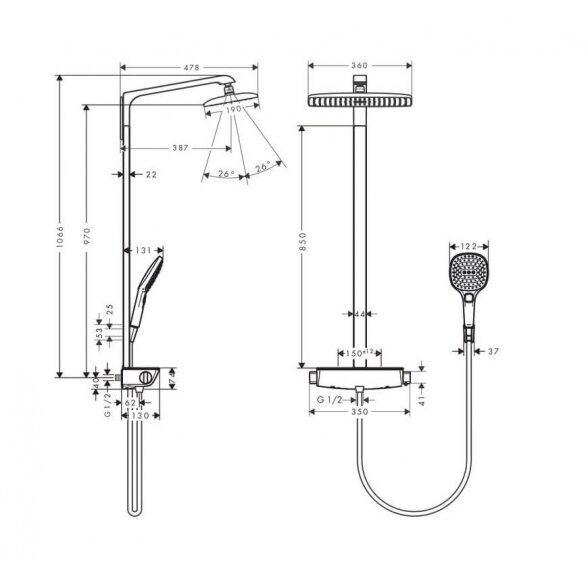 Hansgrohe Raindance E Showerpipe 360 27112000 virštinkinė termostatinė dušo sistema 1