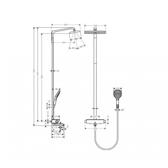 Hansgrohe Raindance E Showerpipe 360 27113000 virštinkinė termostatinė dušo sistema 1