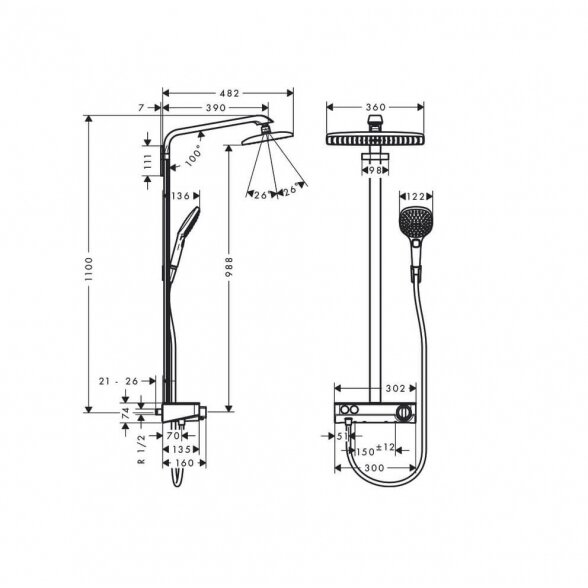 Hansgrohe Raindance E Showerpipe 360 27288000 virštinkinė termostatinė dušo sistema 2