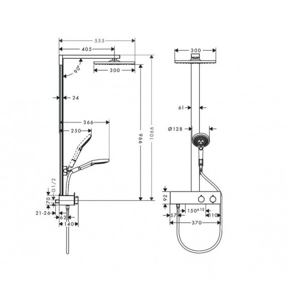 Hansgrohe Raindance E Showerpipe EcoSmart 27362000 virštinkinė termostatinė dušo sistema 1