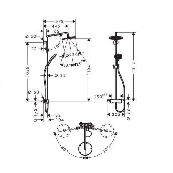 Hansgrohe Raindance S Showerpipe 240 27115000 virštinkinė termostatinė dušo sistema 2