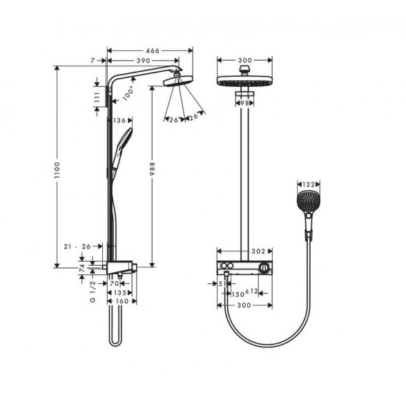 Hansgrohe Raindance Select E 300 27126000/27126400 virštinkinė termostatinė dušo sistema 2