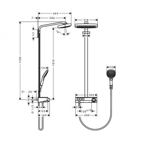 Hansgrohe Raindance Select E 300 27127000/27127400 virštinkinė termostatinė dušo sistema 5