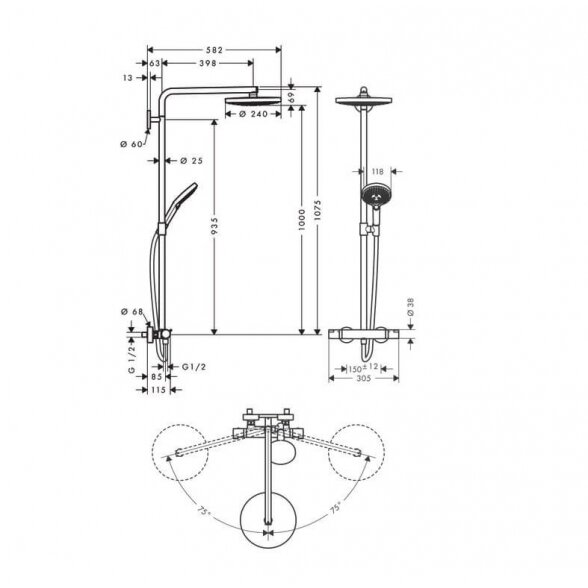 Hansgrohe Raindance Select S 240 27129000/27129400 virštinkinė termostatinė dušo sistema 2