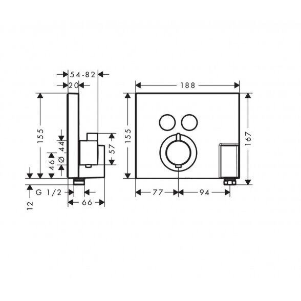 Hansgrohe ShowerSelect Glass Thermostat 15765 potinkinis termostatinis dušo maišytuvas, 2-iejų funkcijų 1