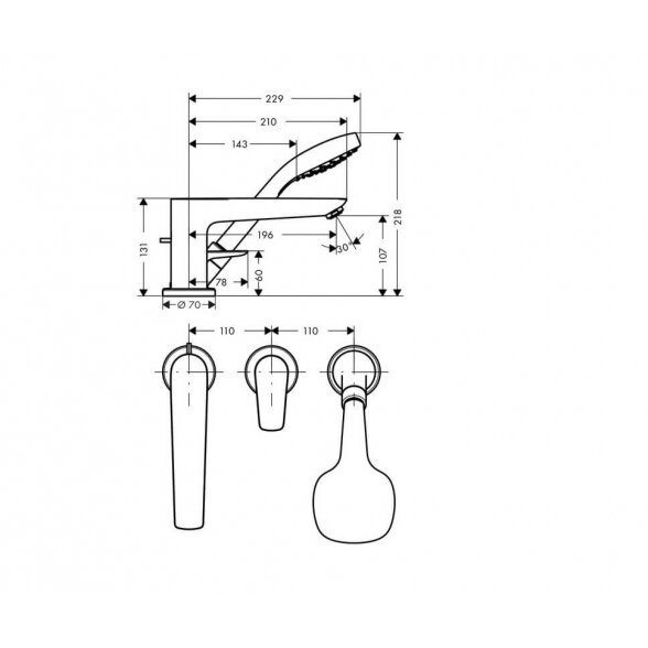 Hansgrohe Talis E 71730000 įgręžiamas 3 dalių vonios maišytuvas su apatine dalimi