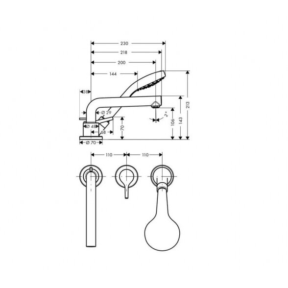 Hansgrohe Talis S 72416000 įgręžiamas 3 dalių vonios maišytuvas su apatine dalimi 1