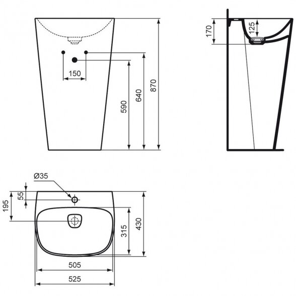 Ideal Standard Dea Totem praustuvas 525x430 mm su paspaudžiamu vožtuvu 2