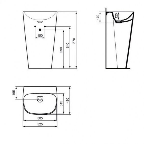 Ideal Standard Dea Totem praustuvas 525x430 mm su paspaudžiamu vožtuvu 3