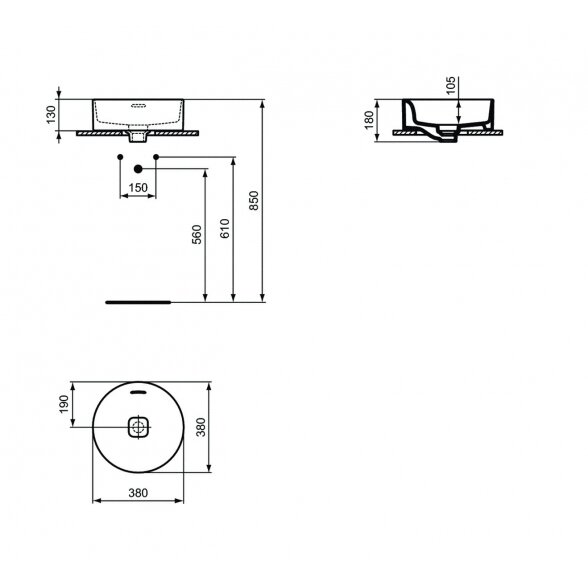 Ideal Standard Strada II T292901 pastatomas ant stalviršio praustuvas 38 cm 1