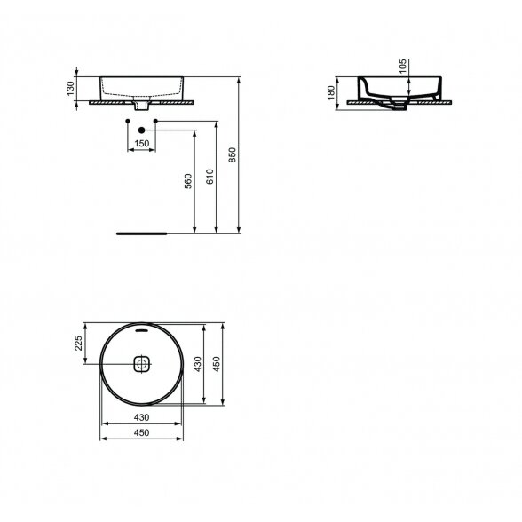 Ideal Standard Strada II T296101 pastatomas ant stalviršio praustuvas 45 cm 1