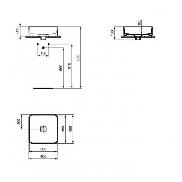 Ideal Standard Strada II T296201 pastatomas ant stalviršio praustuvas 40x40 cm 1