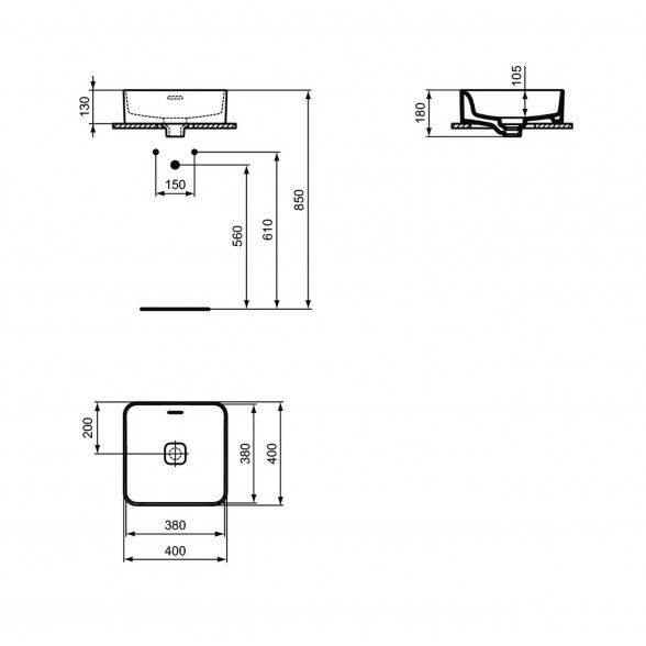 Ideal Standard Strada II T296301 pastatomas ant stalviršio praustuvas 40x40 cm 1