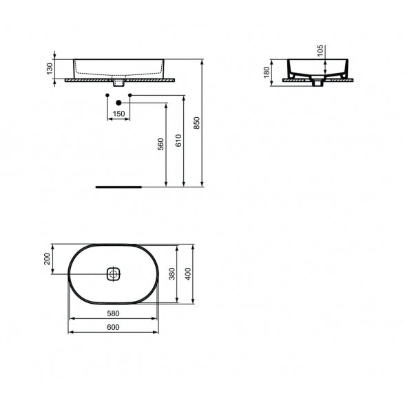 Ideal Standard Strada II T298101 pastatomas ant stalviršio praustuvas 60x40 cm 1