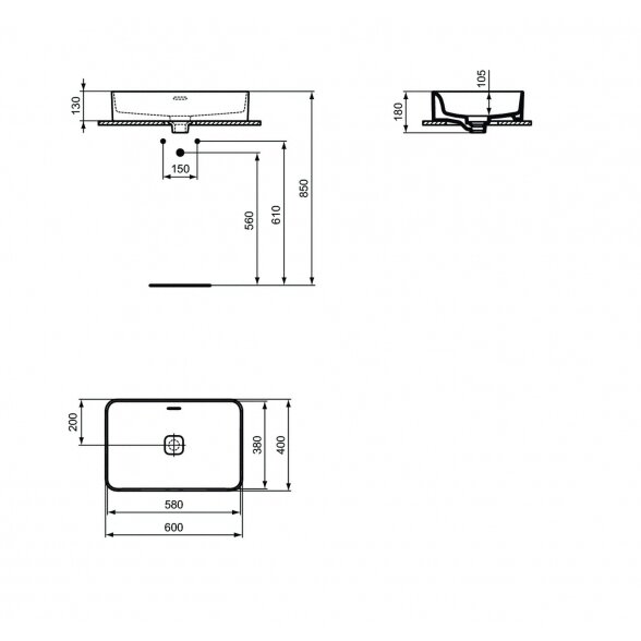 Ideal Standard Strada II T299901 pastatomas ant stalviršio praustuvas 60x40 cm 1