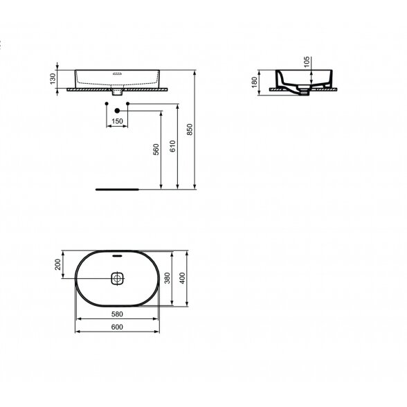 Ideal Standard Strada II T360401 pastatomas ant stalviršio praustuvas 60x40 cm 1