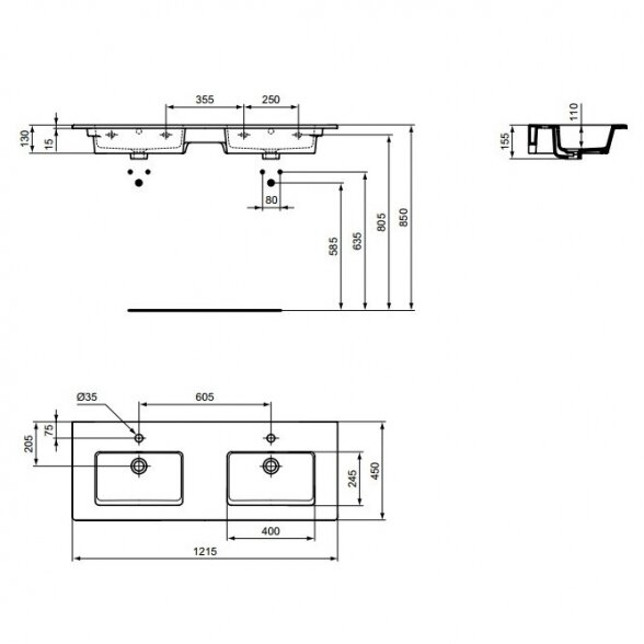 Ideal Standard Tempo dviejų dubenų praustuvas 1215x450 1