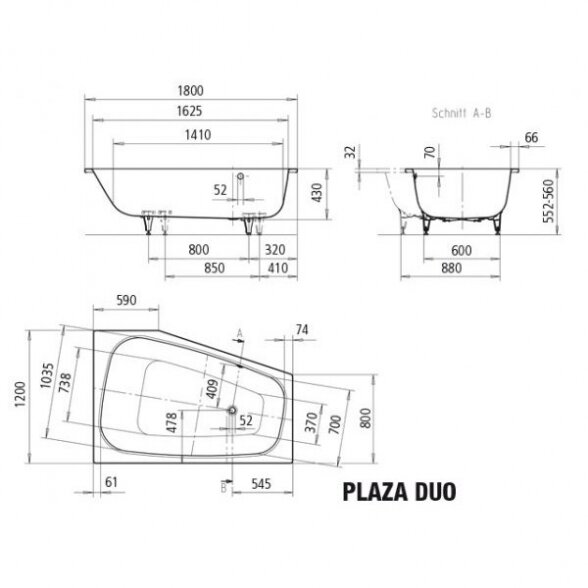 Kaldewei Plaza Duo asimetrinė plieninė vonia 1800x1200 6