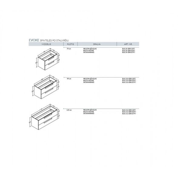 Kamė EVOKE dviejų stalčių spintelė po stalviršiu su Uova praustuvu 19