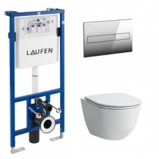 Laufen LIS CW1 potinkinis rėmas su pakabinamu klozetu Laufen Pro New Rimless ir plonu lėtaeigiu dangčiu