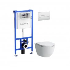 Laufen LIS CW1 potinkinis rėmas su pakabinamu klozetu Laufen Pro Rimless Pack ir plonu lėtaeigiu dangčiu