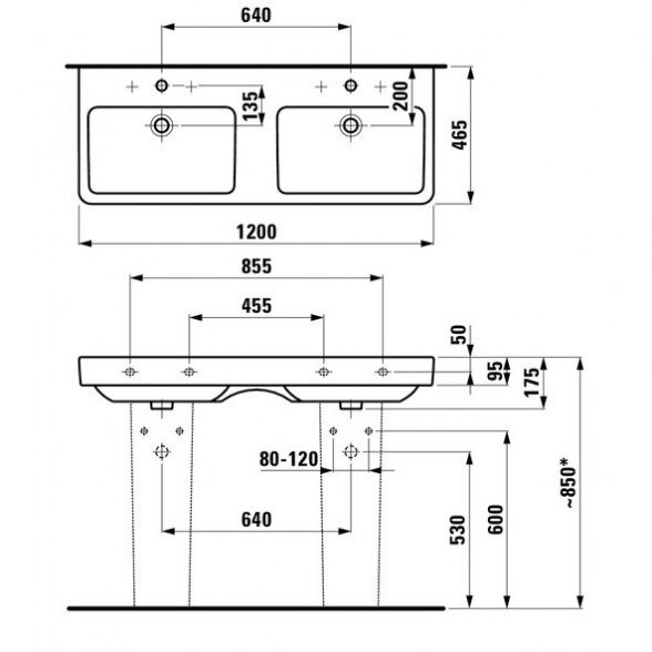 Laufen Pro S dviejų dubebų pakabinamas/baldinis praustuvas 1200x460 ir 1300x460 5