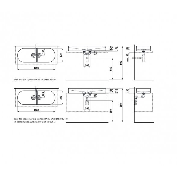 Laufen Sonar 100x37 pastatomas ant stalviršio praustuvas 4