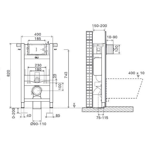 Oli Expert potinkinis klozeto rėmas pažemintas 82cm ir 40cm pločio su tvirtinimais 1