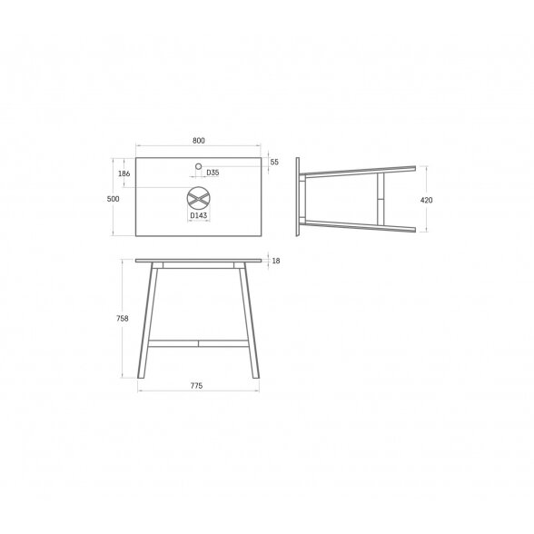 PAA Amore Graphite pastatomas ant stalviršio akmens masės praustuvas su DECO MF 500 stalviršiu 5