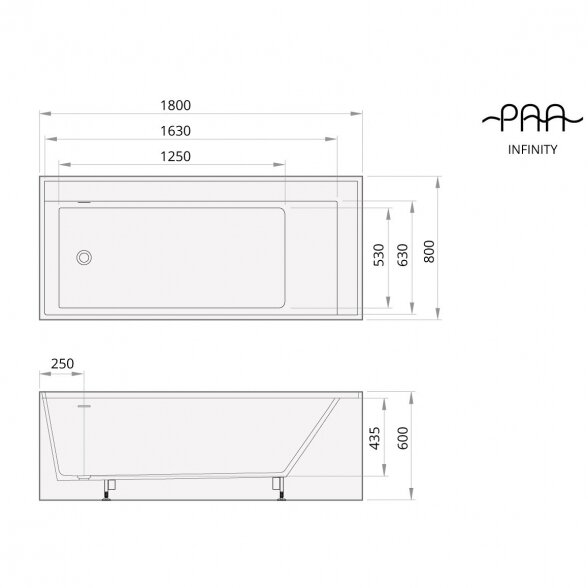 PAA Infinity balta matinė laisvai pastatoma vonia 1800x800 3