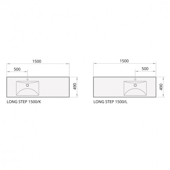 PAA Long Step akmens masės pakabinamas praustuvas 1500x490 mm 5