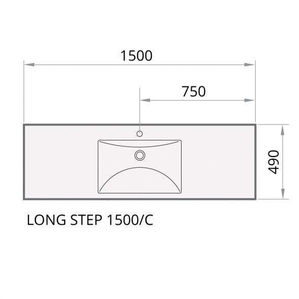 PAA Long Step akmens masės pakabinamas praustuvas 1500x490 mm centre dubuo 5