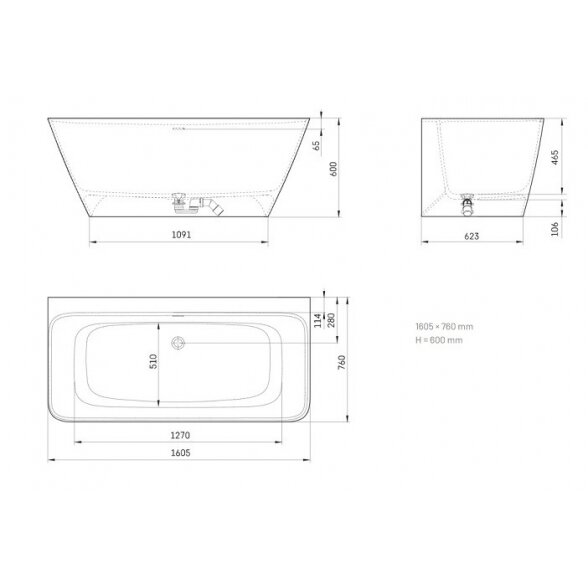 PAA Quadro Wall lieto akmens vonia 160x70cm 4