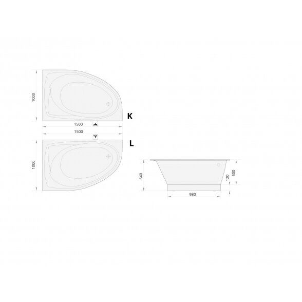 PAA Tre kampinė lieto akmens vonia 1500x1000 mm 5