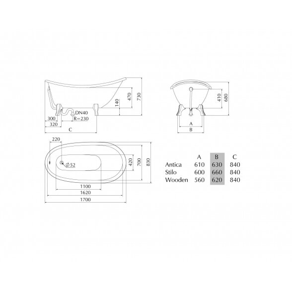 PAA Victoria 1700x830 mm lieto akmens vonia 2