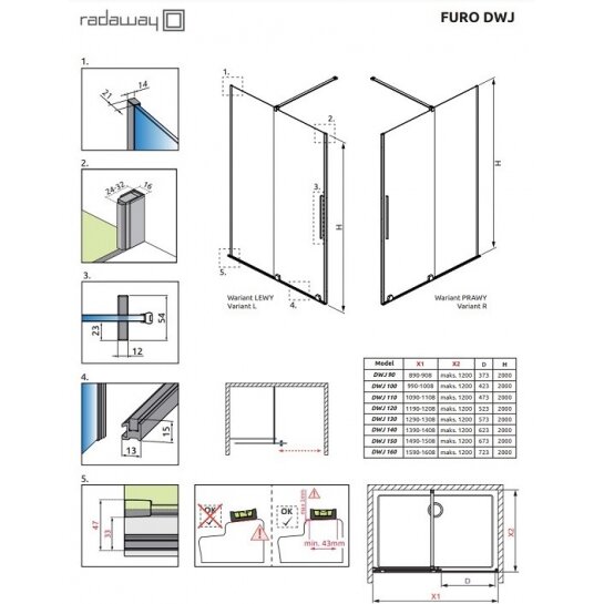 Radaway Furo Brushed GunMetal DWJ nišinės dušo durys 9