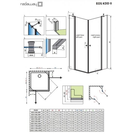 Radaway Eos II KDD kvadratinė dušo kabina 13