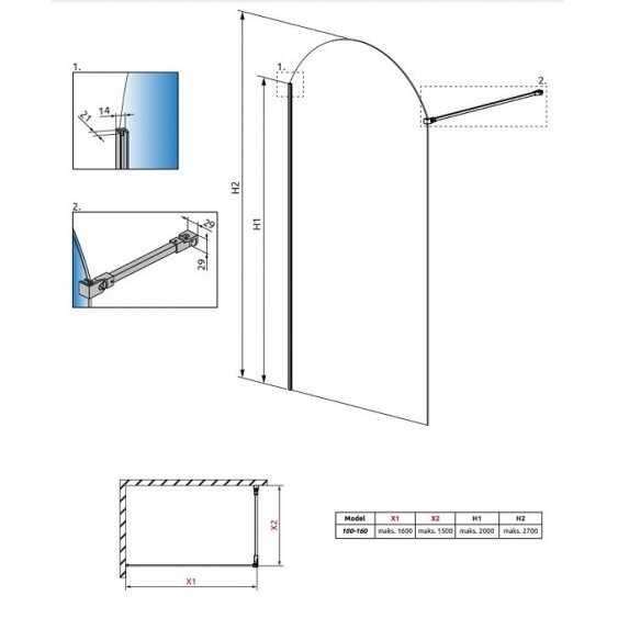 Radaway Volta Black II Frame stabili dušo sienelė 4