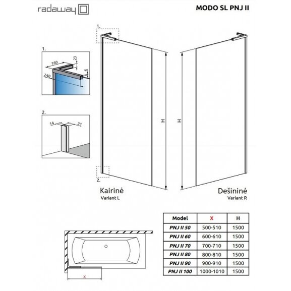 Radaway Modo SL Black PNJ II vonios sienelė 3