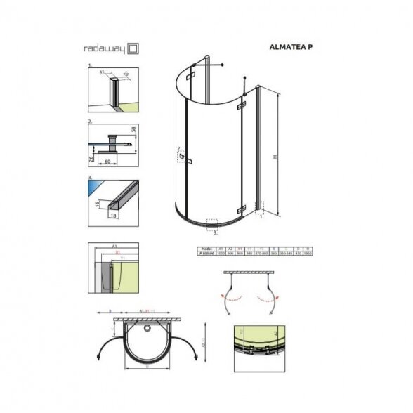 Radaway Almatea P pusapvalė dušo kabina 8