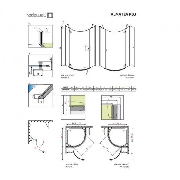 Radaway Almatea PDJ pusapvalė dušo kabina 7