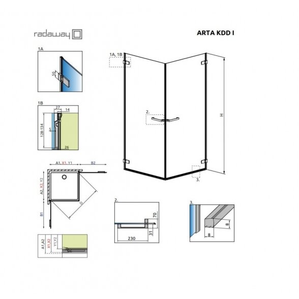 Radaway Arta KDD I kvadratinė dušo kabina 2