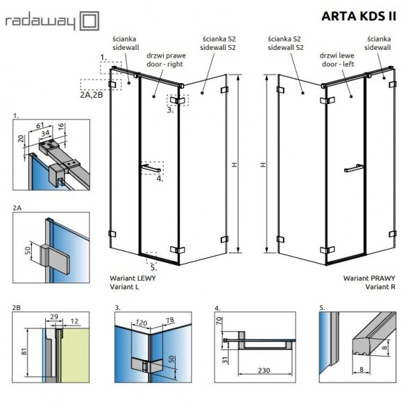 Radaway Arta KDS II kvadratinė dušo kabina 7