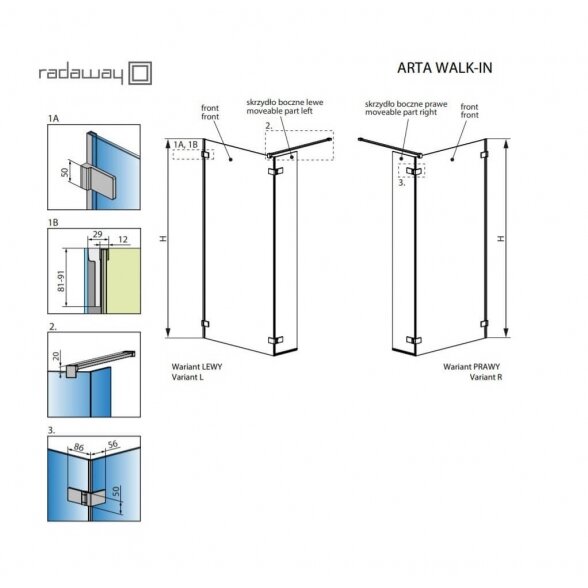 Radaway Arta Walk-in stabili dušo sienelė 8