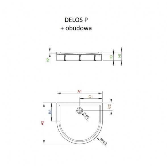 Radaway DELOS E pusapvalis akrilinis dušo padėklas su uždanga 1