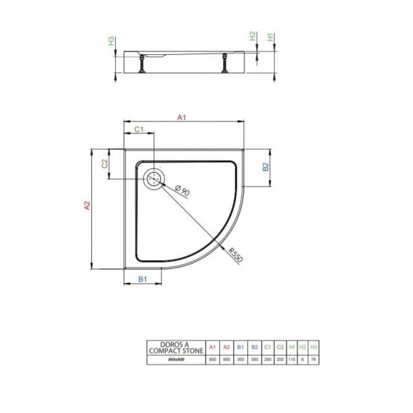 Radaway Doros A Compact Stone White pusapvalis akrilinis dušo padėklas 2