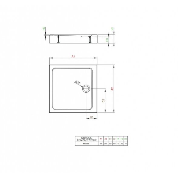 Radaway Doros C Compact Stone White kvadratinis akrilinis dušo padėklas 2