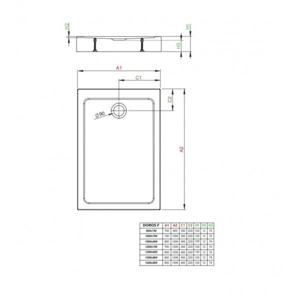 Radaway Doros F Compact kvadratinis akrilinis dušo padėklas 1