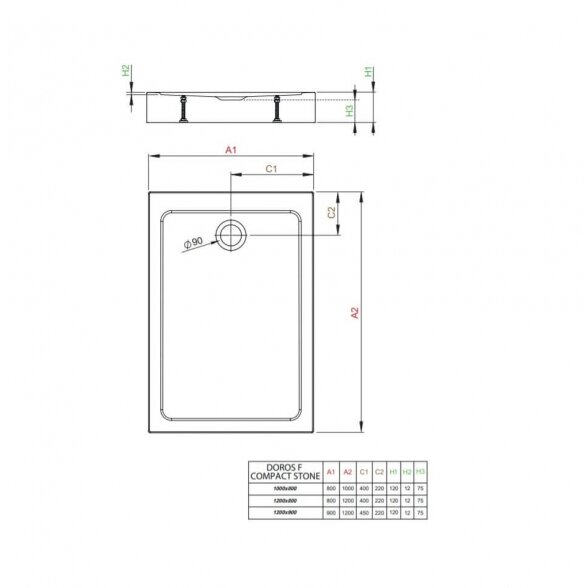 Radaway Doros F Compact Stone White kvadratinis akrilinis dušo padėklas 2